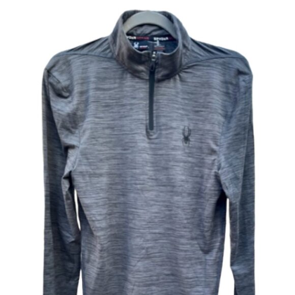Spyder NWT Shirt Men's Mock Neck Long Sleeve Active Pro Web Grey Stretch Sz Med - Picture 1 of 9